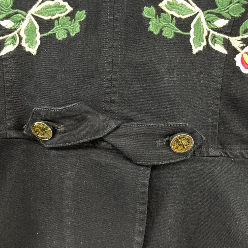 V Cristina Women's M Black Floral Embroidered Denim Jacket Whimsigoth Boho Chic - Picture 10 of 16